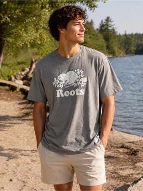 Roots Cooper Beaver Graphic T-Shirt XXL Dried Sage 100% Cotton NWT
